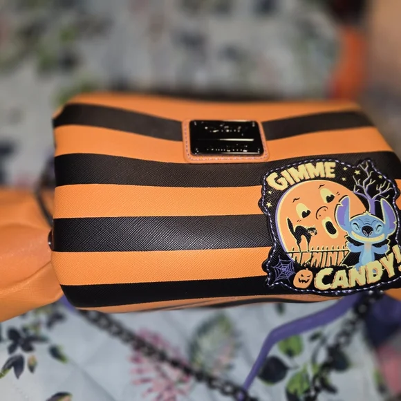 Loungefly Disney Lilo and Stitch Striped Halloween Candy Wrapper Crossbody Bag - Picture 5 of 7